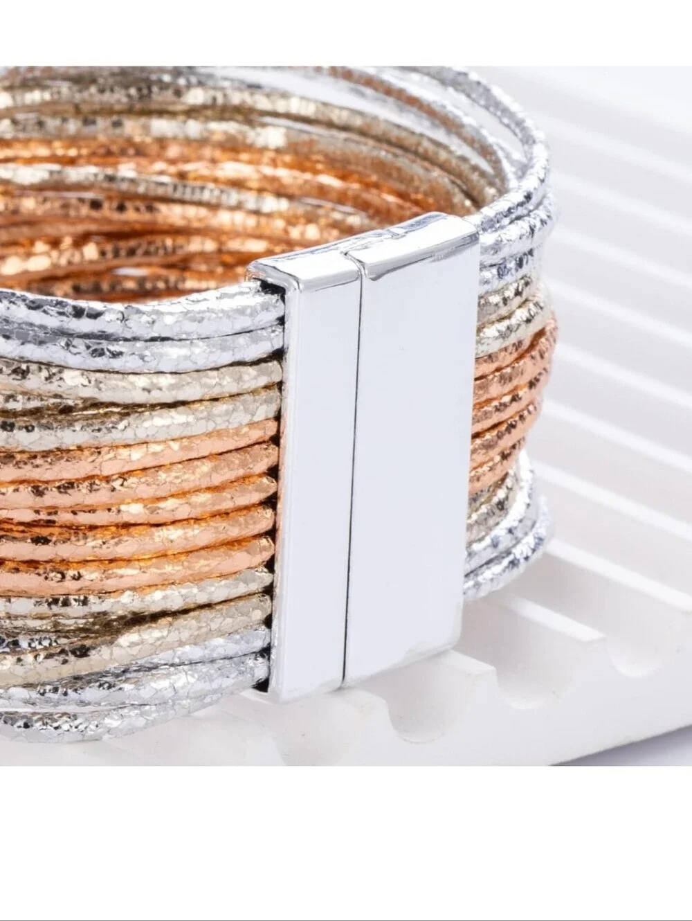 Multi-Row Silver and Gold Bangle Bracelet Stack - Women Jewelry
